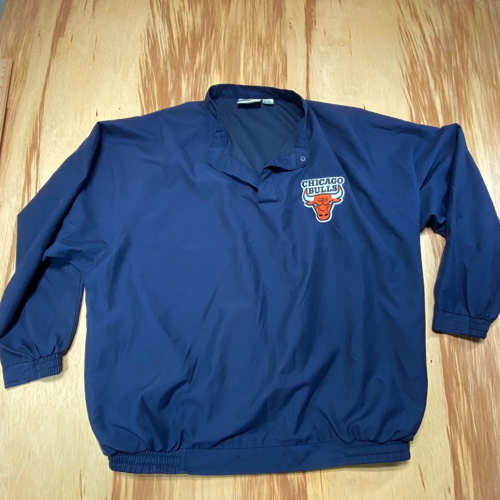 Vintage Chicago Bulls Windbreaker Pullover Navy Blue Size XL 90s Style